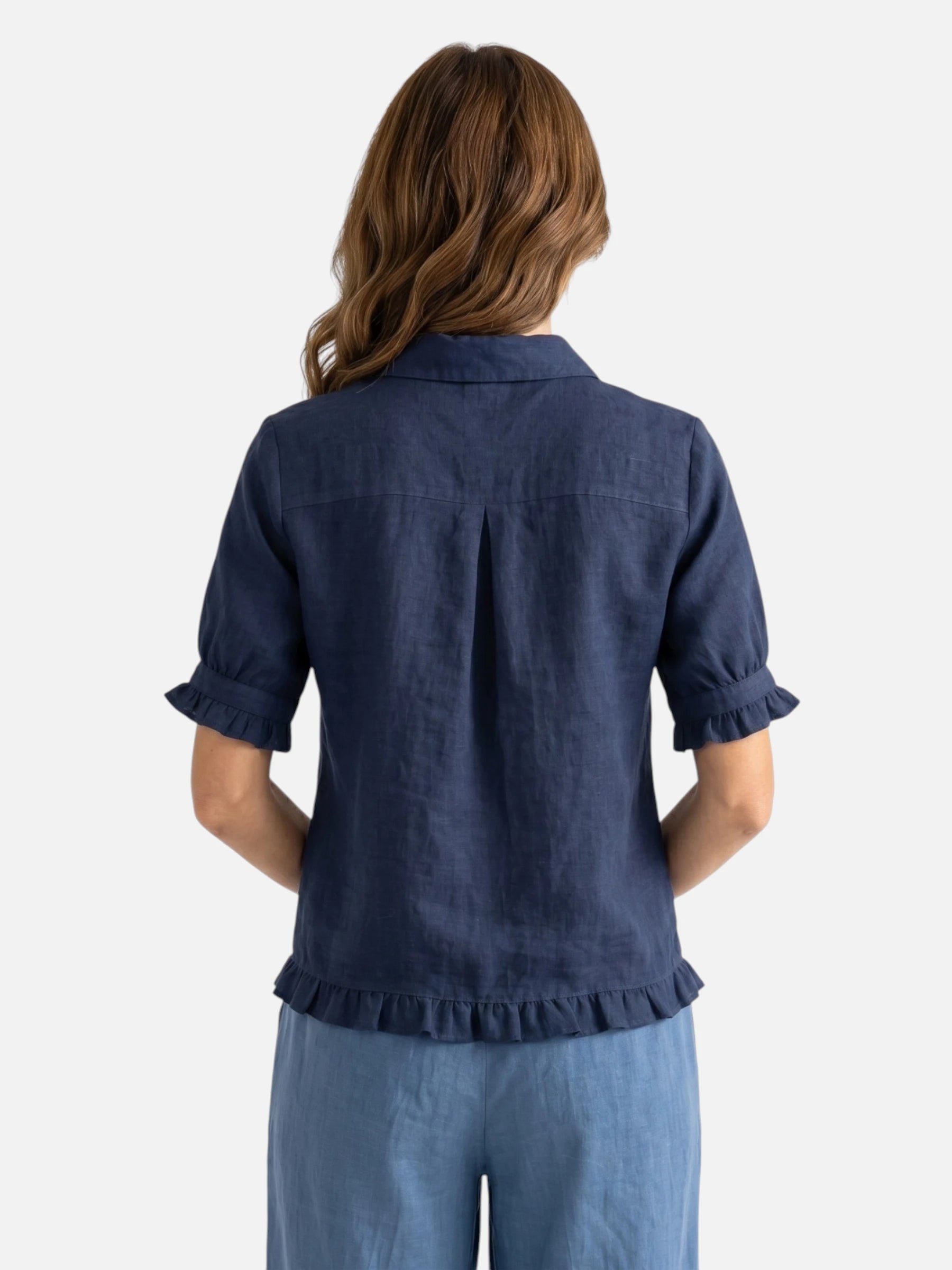 Chemise Femme en Lin Manches Courtes à Volants