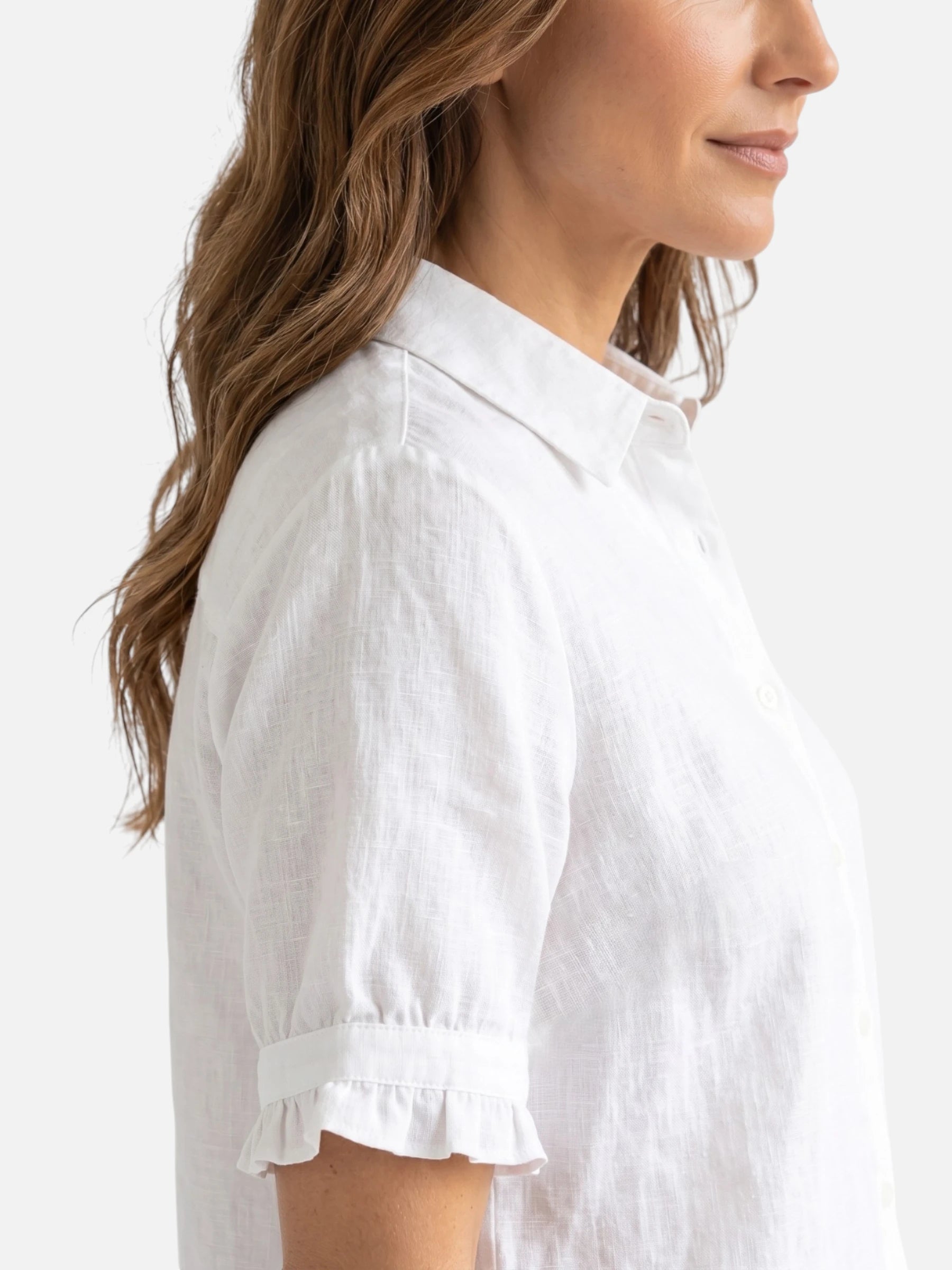 Chemise Femme en Lin Manches Courtes à Volants