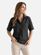 Chemise Femme en Lin Manches Courtes Col Classique Coupe Ample