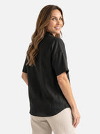 Chemise Femme en Lin Manches Courtes Col Classique Coupe Ample
