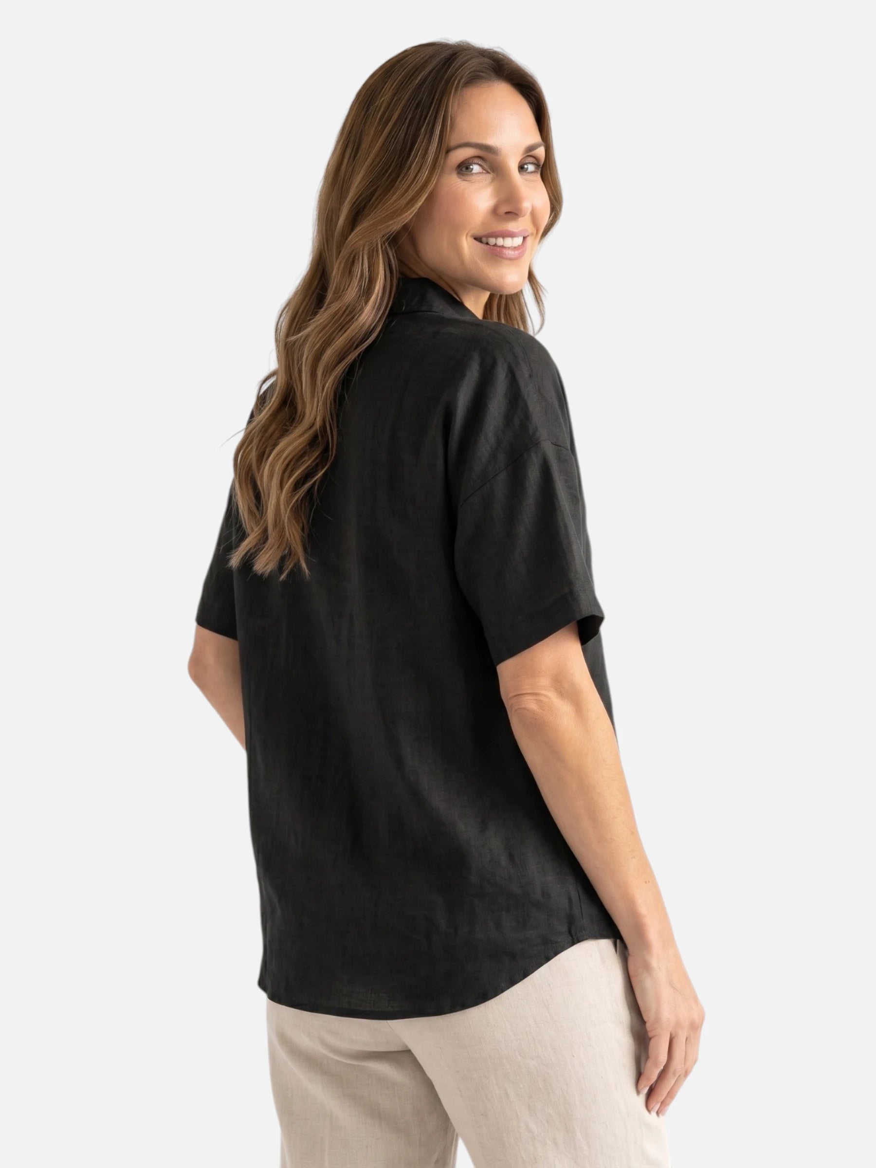 Chemise Femme en Lin Manches Courtes Col Classique Coupe Ample