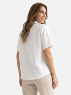 Chemise Femme en Lin Manches Courtes Col Classique Coupe Ample
