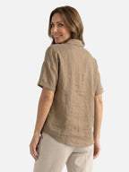 Chemise Femme en Lin Manches Courtes Col Classique Coupe Ample