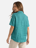 Chemise Femme en Lin Manches Courtes Col Classique Coupe Ample
