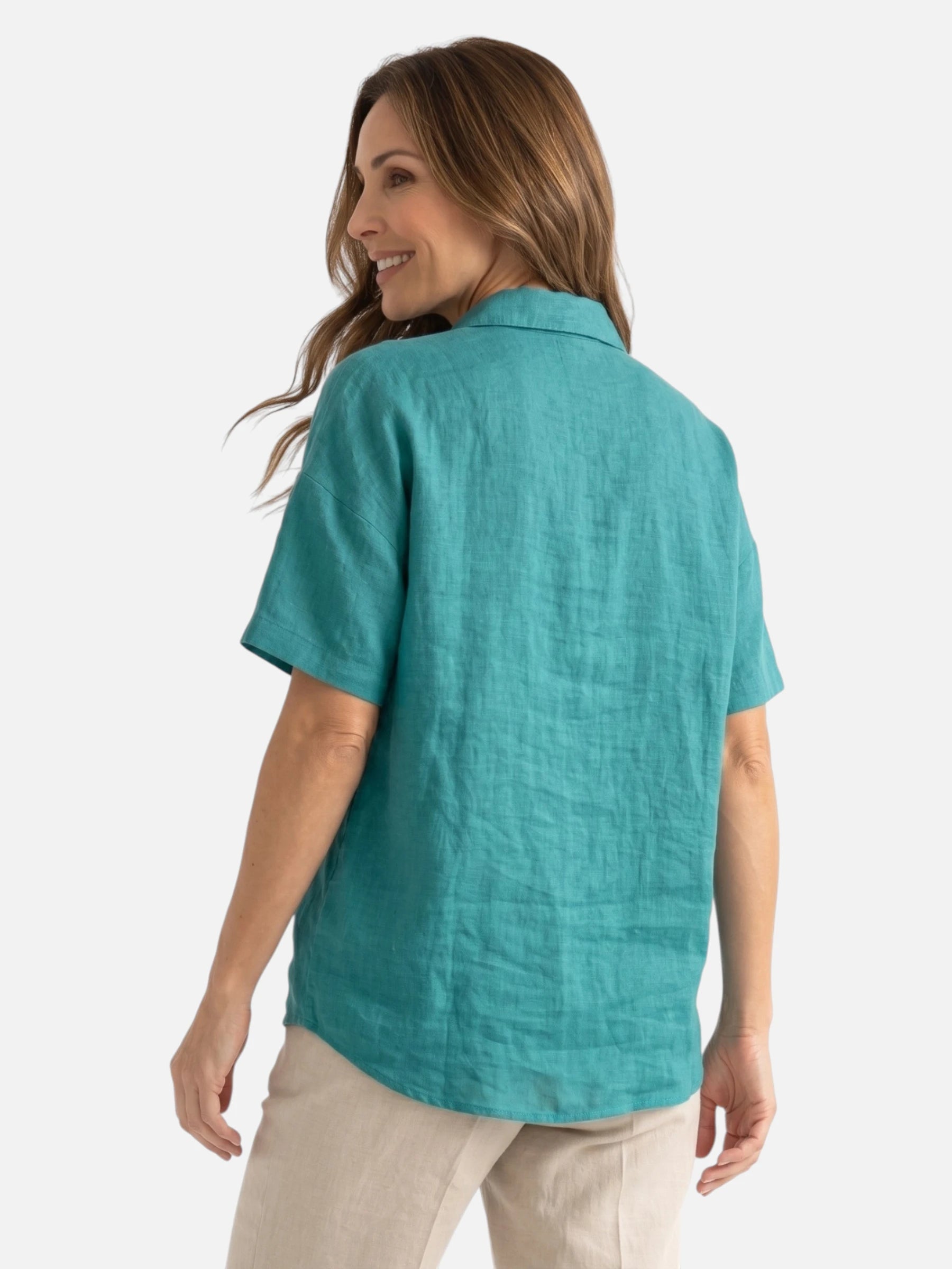Chemise Femme en Lin Manches Courtes Col Classique Coupe Ample
