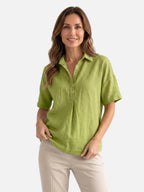 Chemise Femme en Lin Manches Courtes Col Classique Coupe Ample