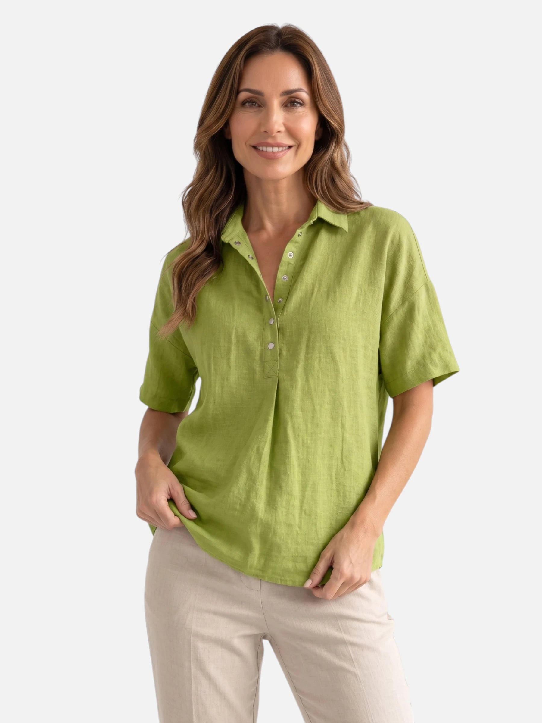 Chemise Femme en Lin Manches Courtes Col Classique Coupe Ample