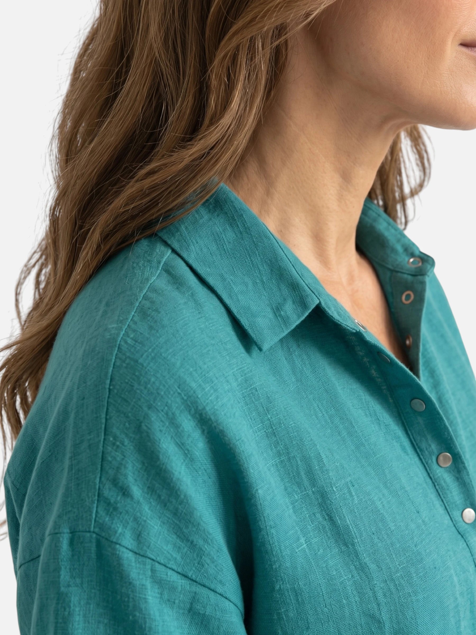 Chemise Femme en Lin Manches Courtes Col Classique Coupe Ample