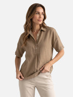 Chemise Femme en Lin Manches Courtes Col Classique Coupe Ample
