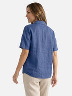Chemise Femme en Lin Manches Courtes Col Classique Coupe Ample