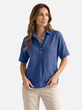 Chemise Femme en Lin Manches Courtes Col Classique Coupe Ample