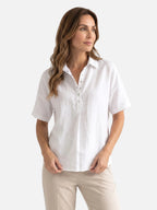 Chemise Femme en Lin Manches Courtes Col Classique Coupe Ample