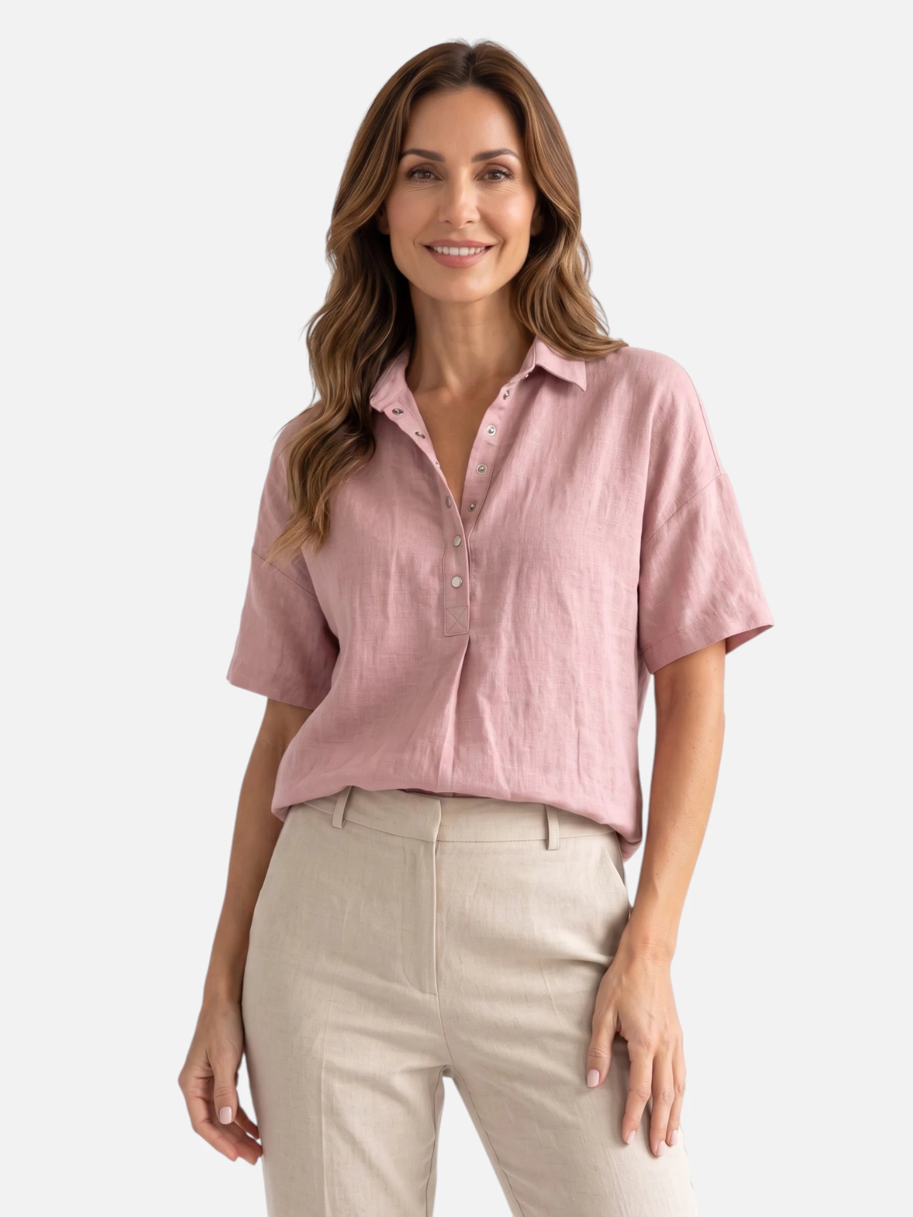Chemise Femme en Lin Manches Courtes Col Classique Coupe Ample