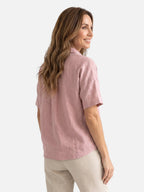 Chemise Femme en Lin Manches Courtes Col Classique Coupe Ample