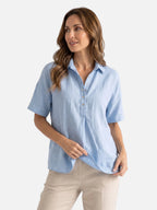 Chemise Femme en Lin Manches Courtes Col Classique Coupe Ample