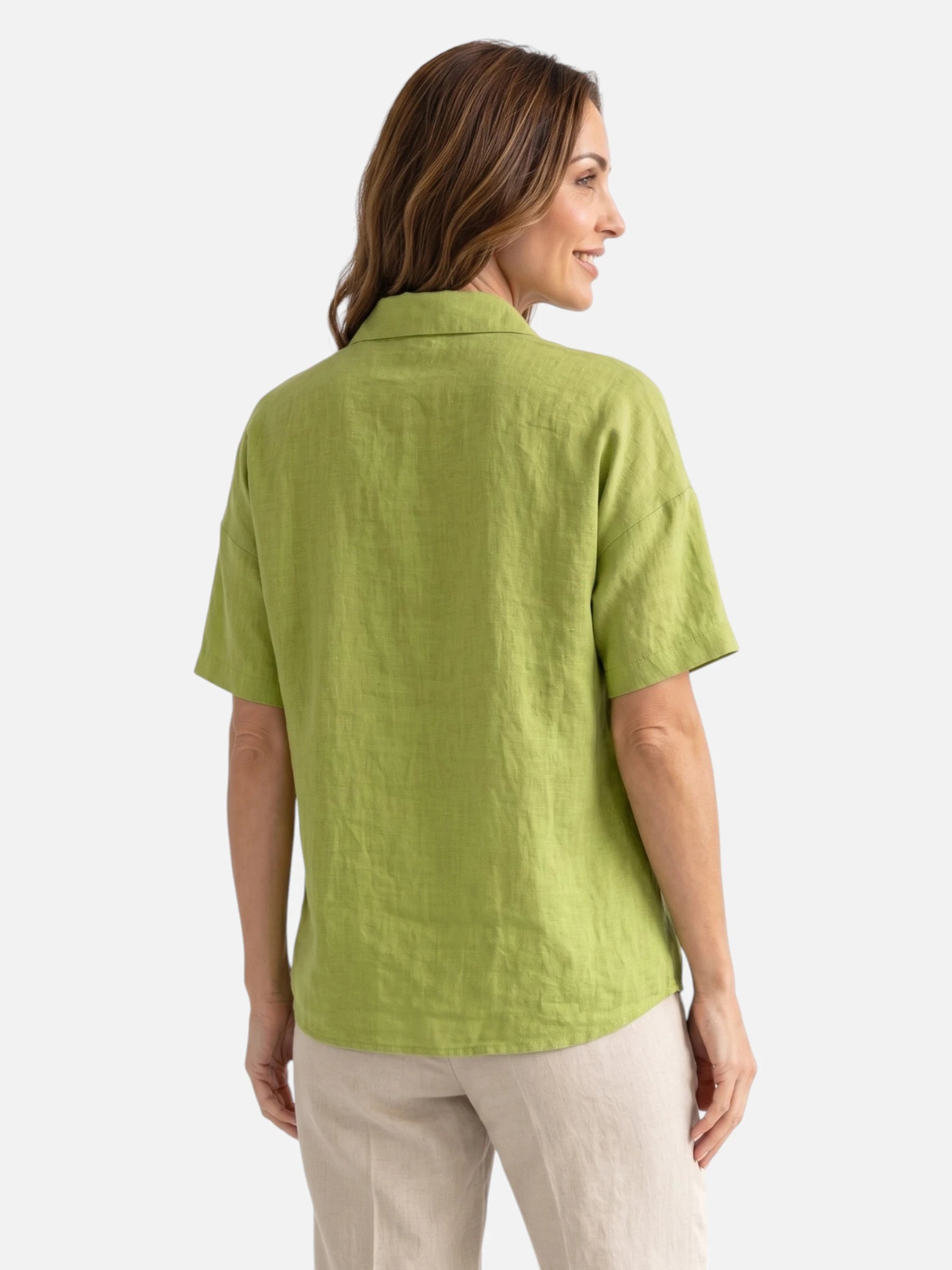 Chemise Femme en Lin Manches Courtes Col Classique Coupe Ample