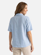 Chemise Femme en Lin Manches Courtes Col Classique Coupe Ample