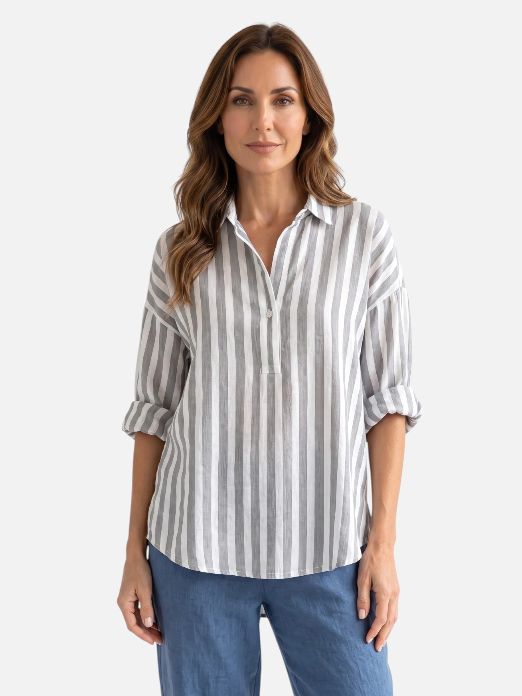 Chemise Femme Rayée Manches Longues à Col Classique
