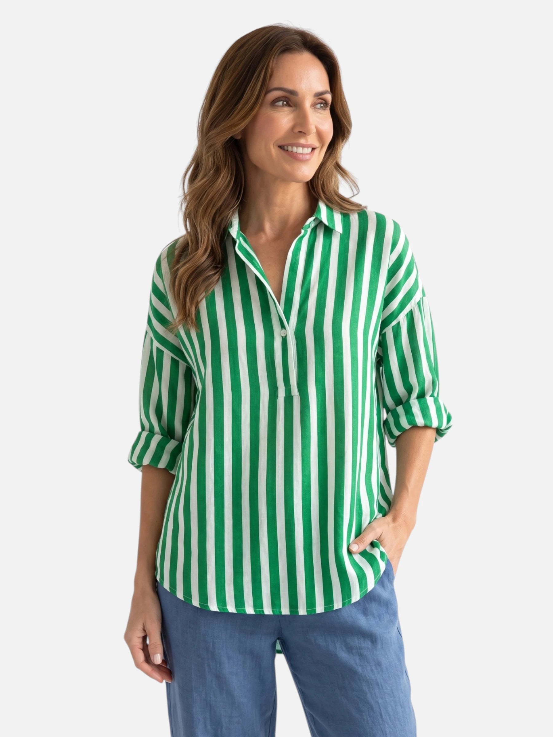 Chemise Femme Rayée Manches Longues à Col Classique