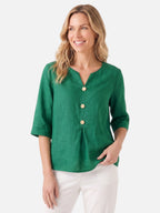Blouse Femme en Lin Col V Boutons Bois