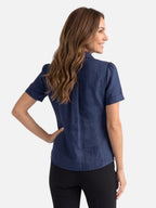 Chemise Femme en Lin Plissée Manches Courtes