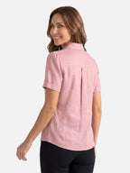 Chemise Femme en Lin Plissée Manches Courtes