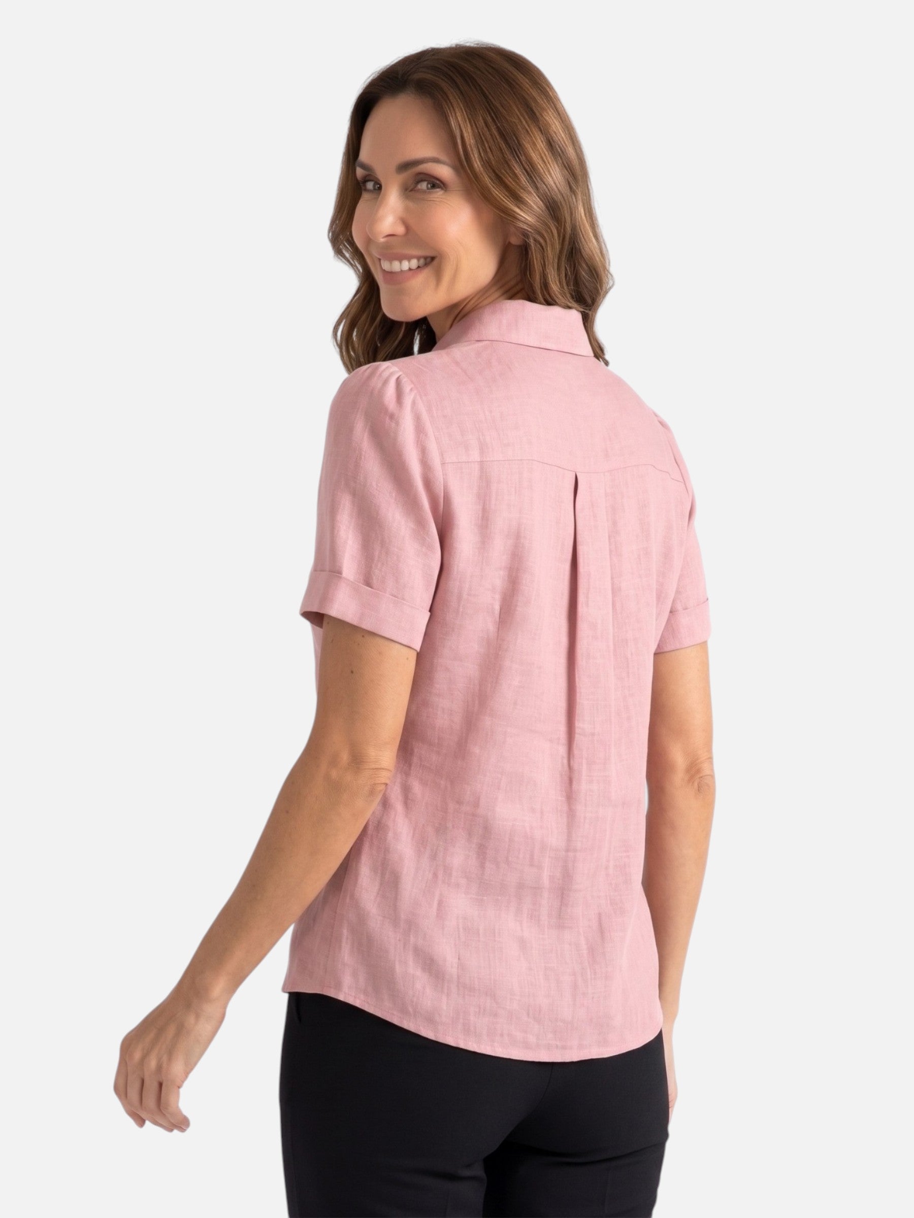 Chemise Femme en Lin Plissée Manches Courtes