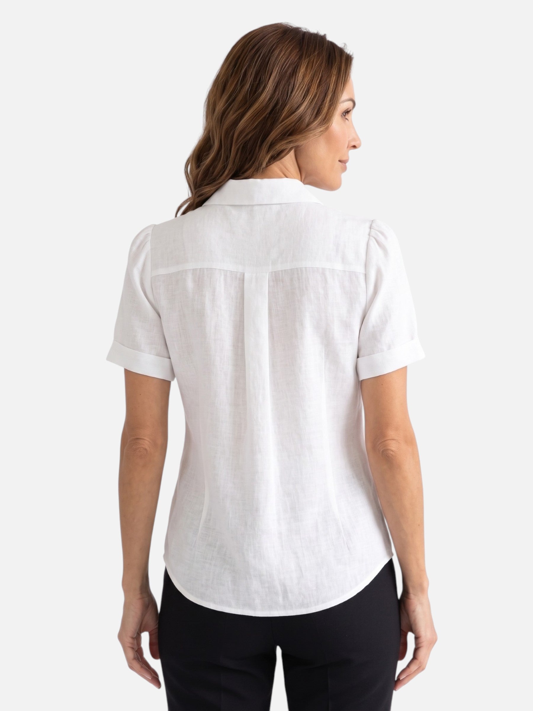 Chemise Femme en Lin Plissée Manches Courtes