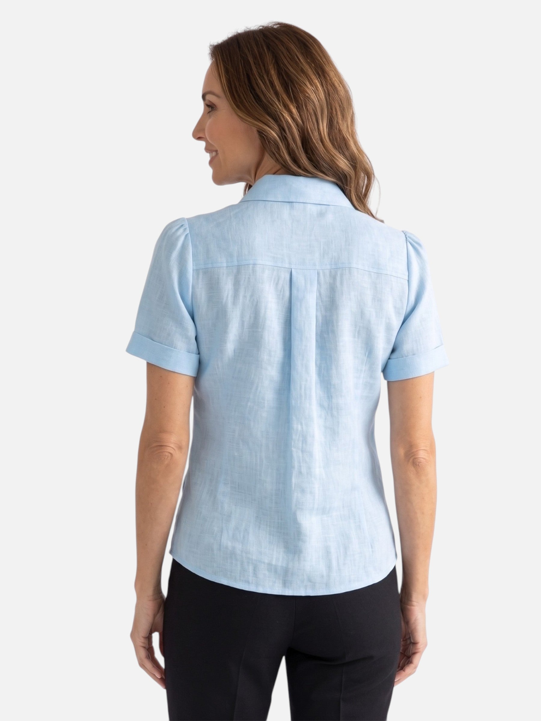 Chemise Femme en Lin Plissée Manches Courtes