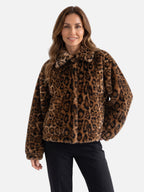 Veste Femme en Fausse Fourrure Imprimé Léopard