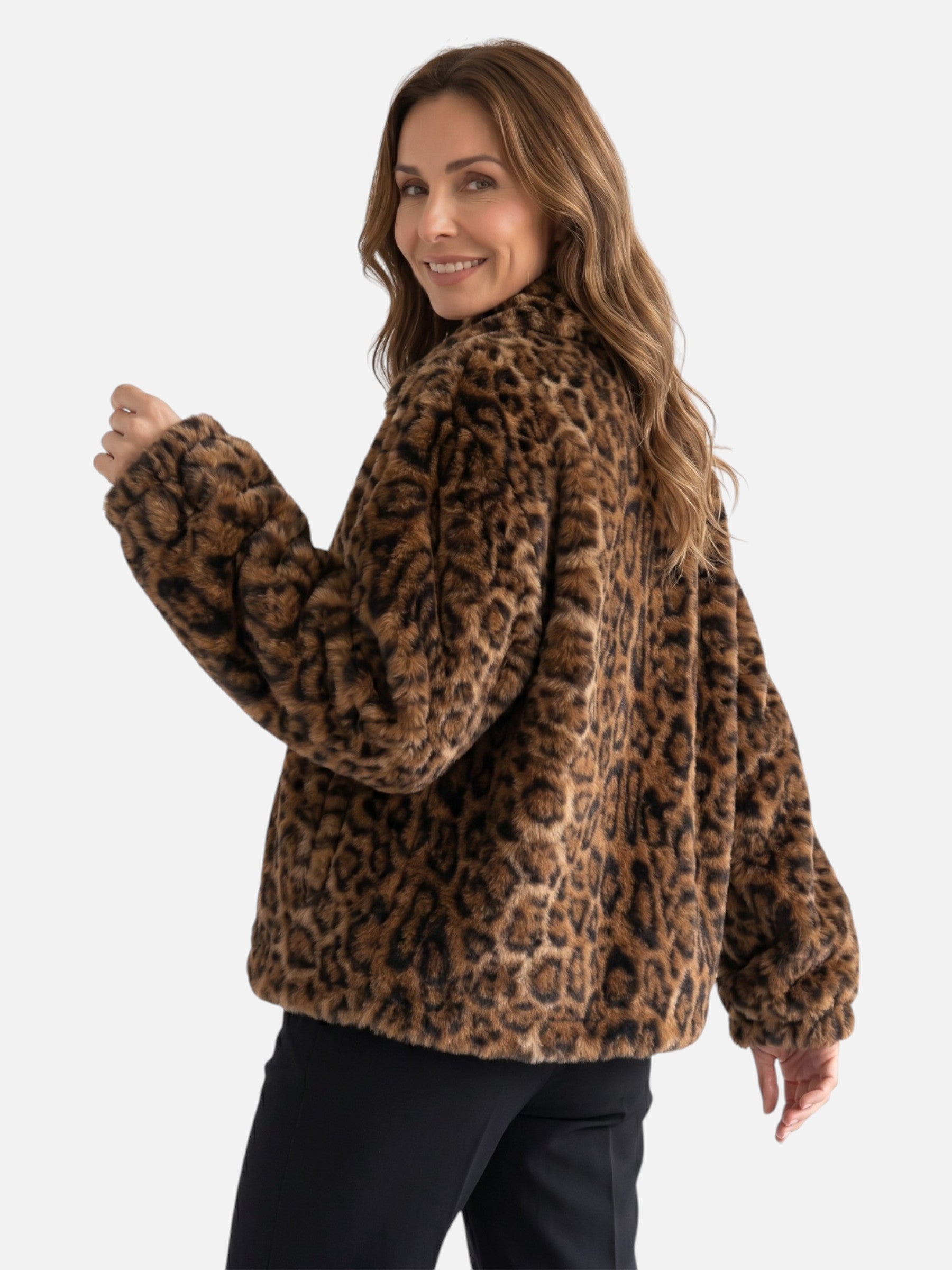 Veste Femme en Fausse Fourrure Imprimé Léopard