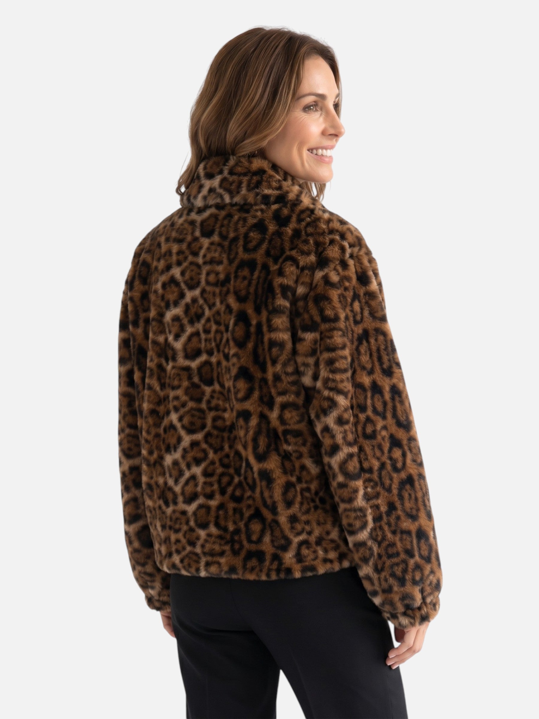 Veste Femme en Fausse Fourrure Imprimé Léopard