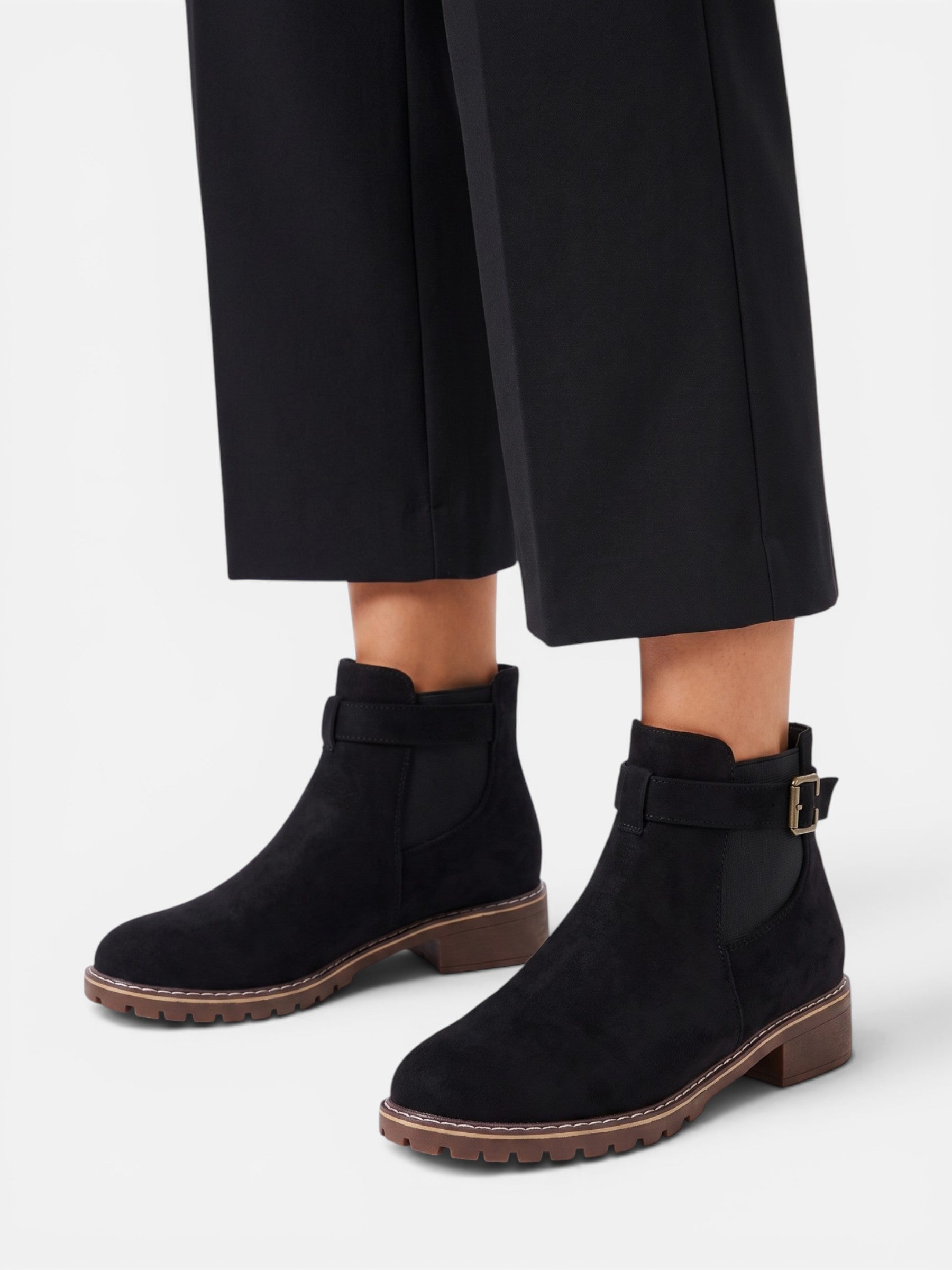 Bottines Femme Chelsea en Daim Semelle Épaisse Boucle