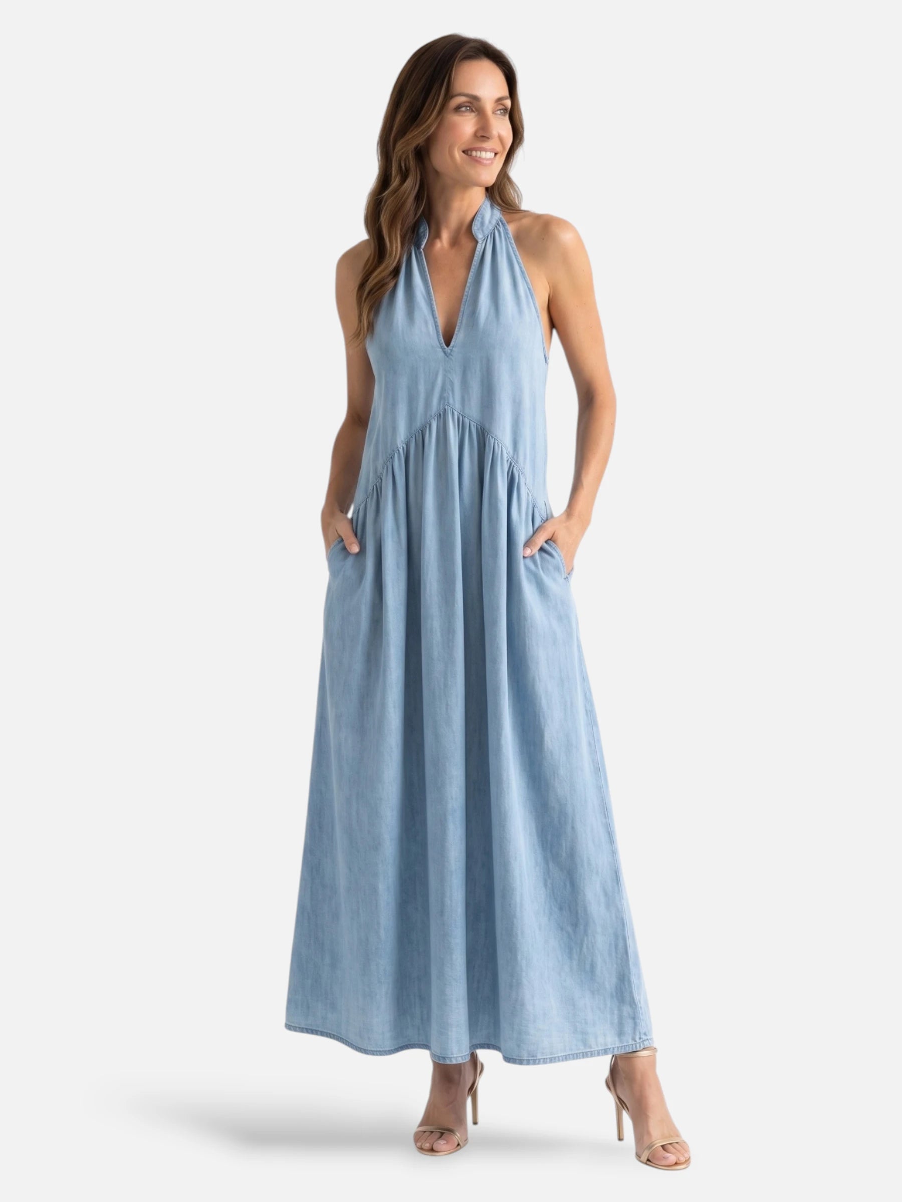 Robe Longue Femme Col Halter Dos Dégagé