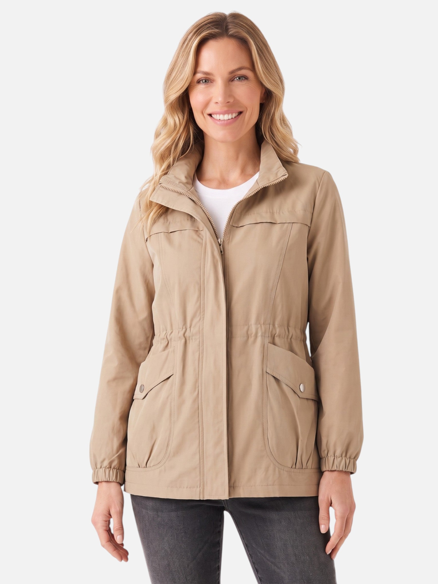 Veste Femme Imperméable Style Utilitaire Taille Cordon