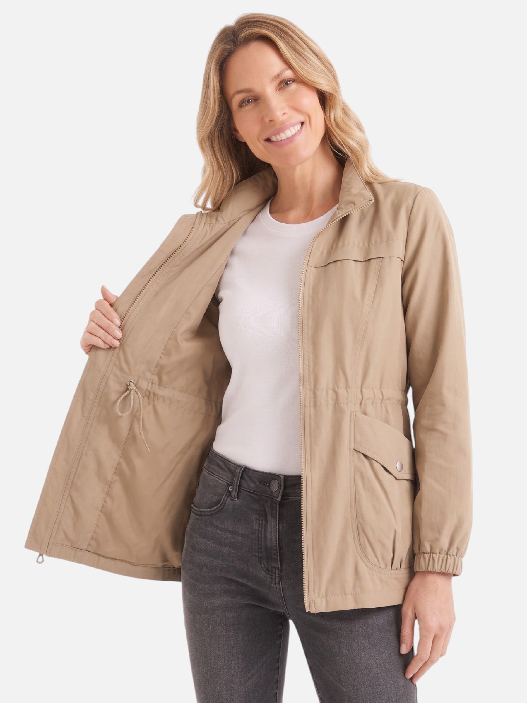 Veste Femme Imperméable Style Utilitaire Taille Cordon