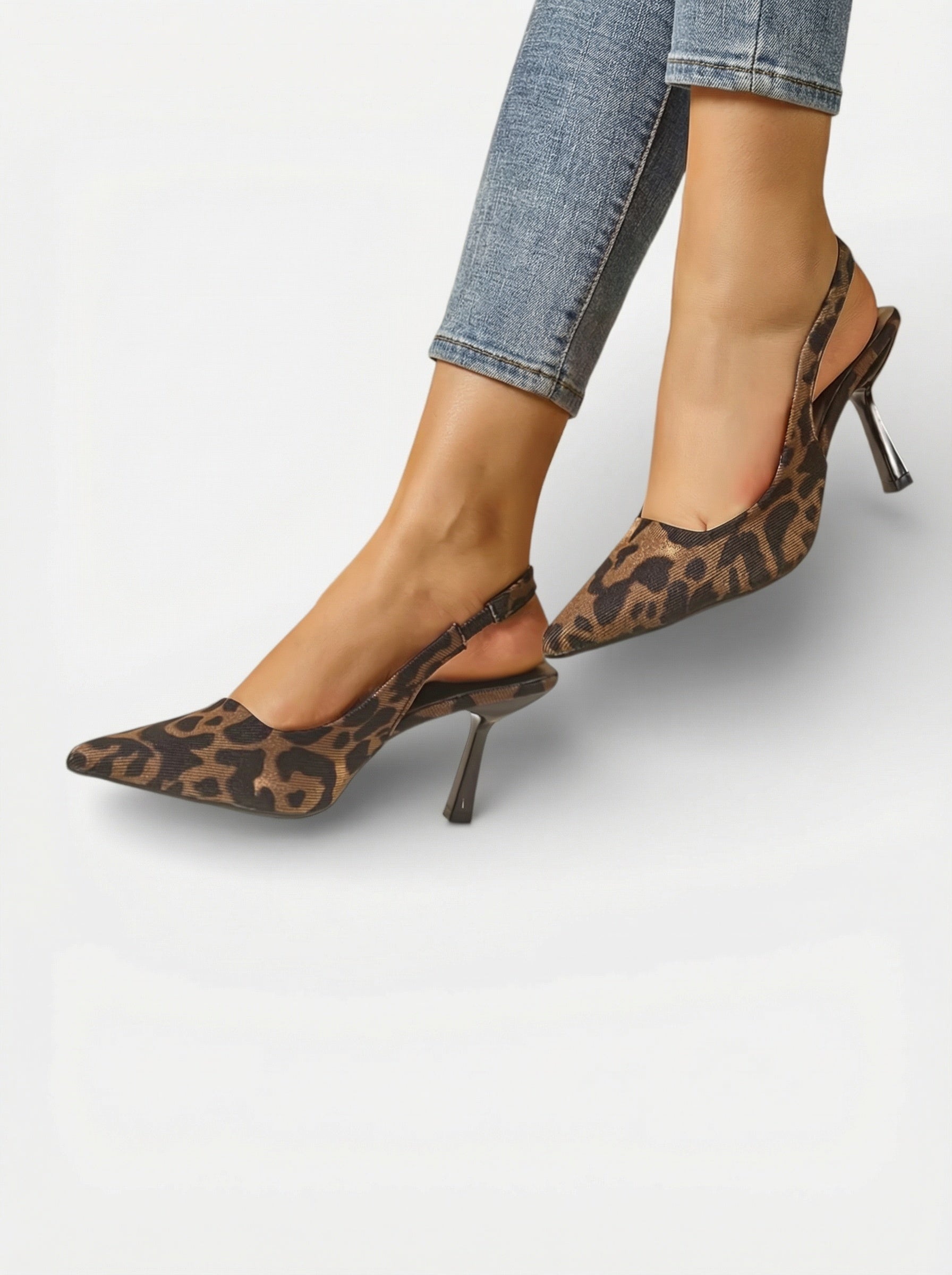 Escarpins léopard à bride arrière bout pointu pour femme
