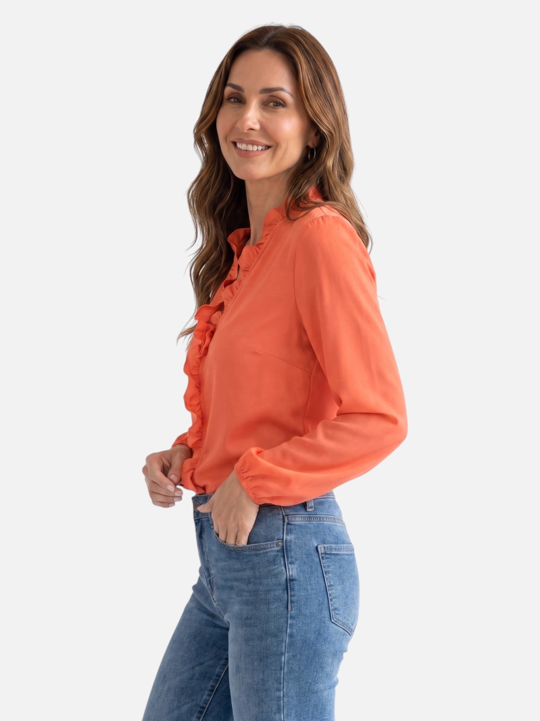 Blouse Femme Col Volanté Manches Longues