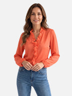 Blouse Femme Col Volanté Manches Longues