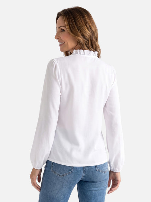 Women's Long Sleeve Ruffle Trim V-Neck Blouse