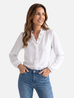 Blouse Femme Col Volanté Manches Longues