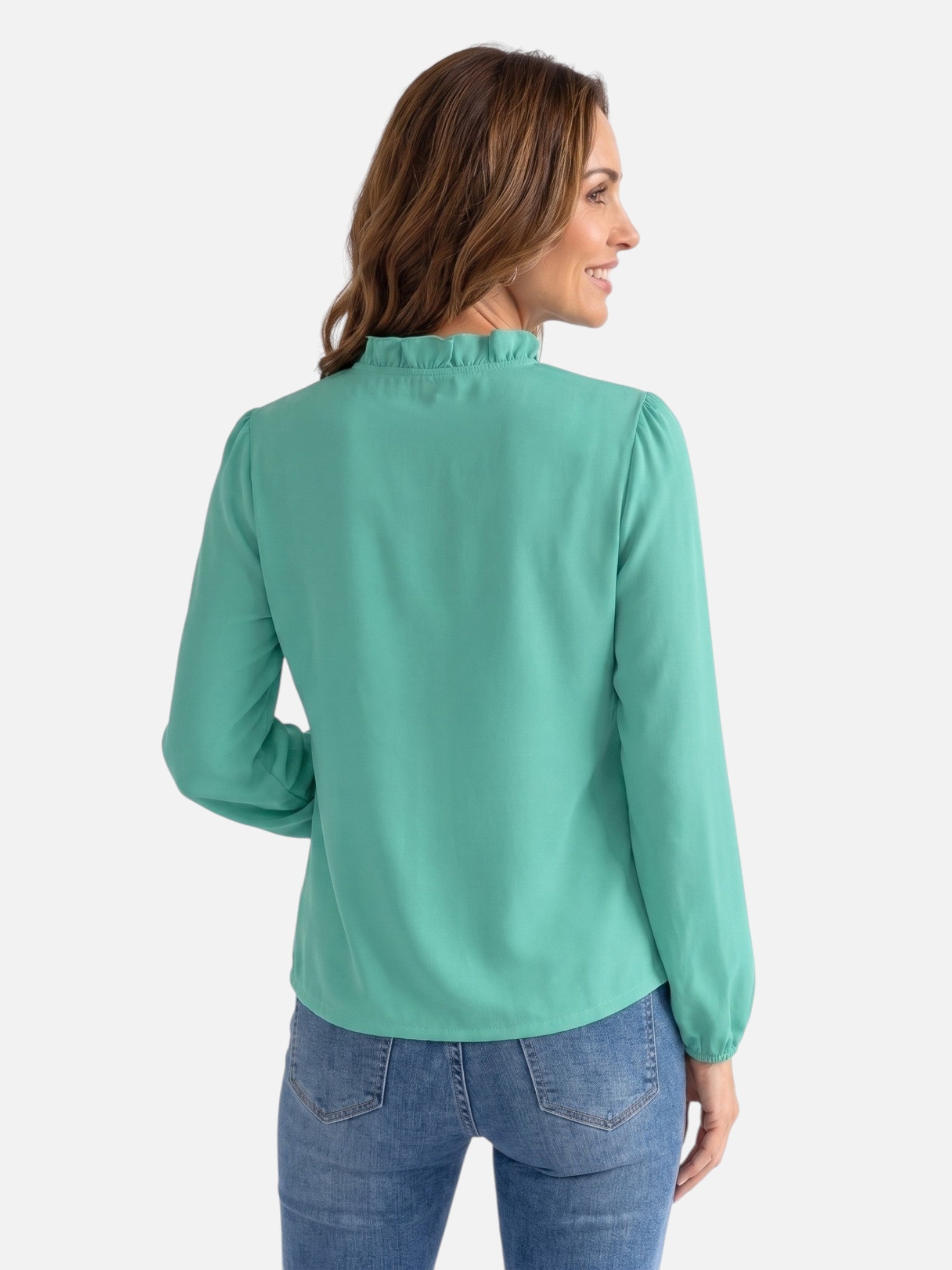 Blouse Femme Col Volanté Manches Longues