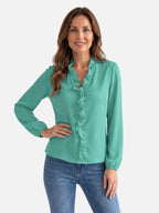 Blouse Femme Col Volanté Manches Longues