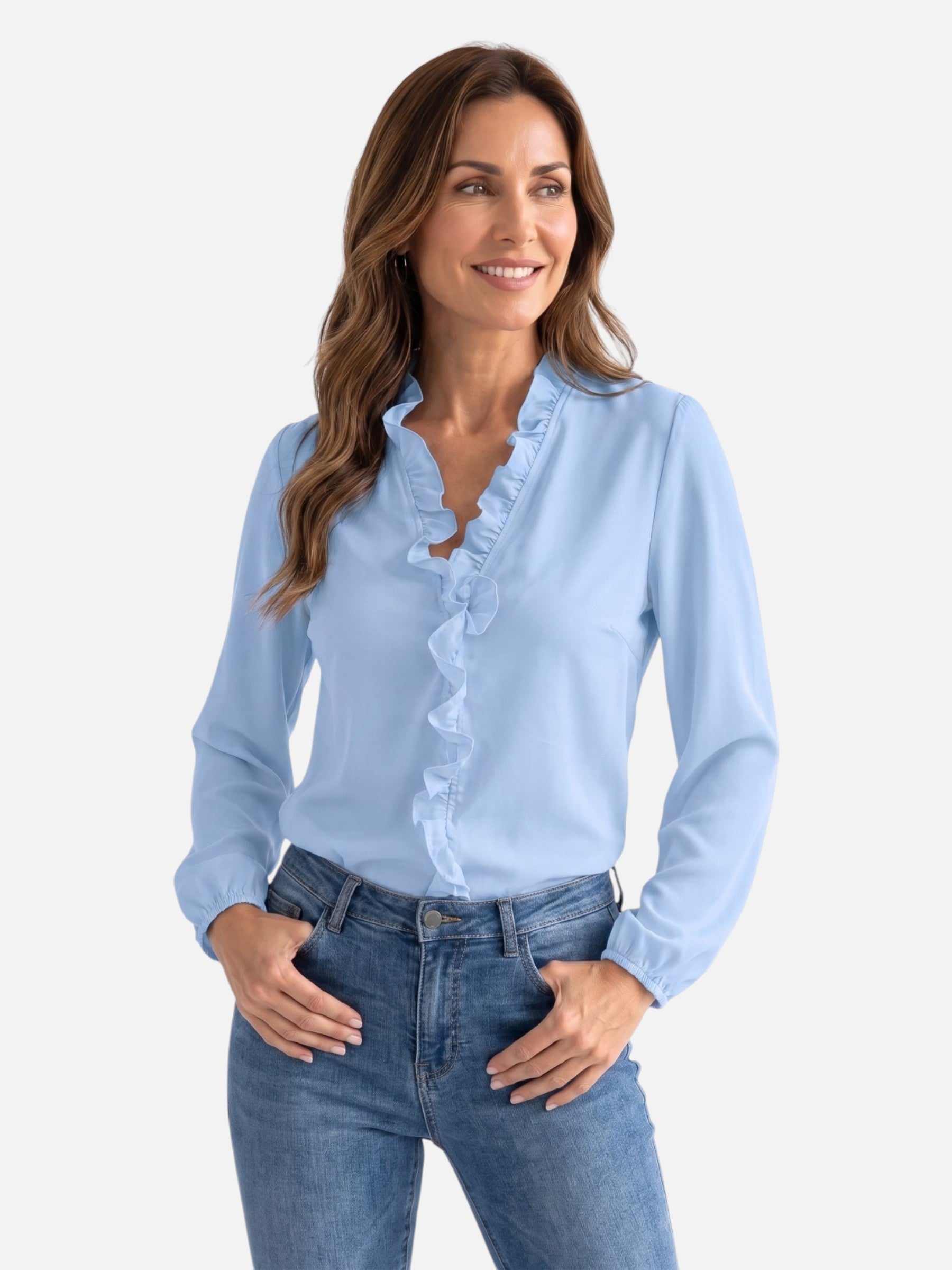 Blouse Femme Col Volanté Manches Longues