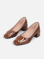 Escarpins Femme Bout Carré Talon Bloc Boucle Bijou