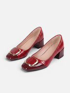 Escarpins Femme Bout Carré Talon Bloc Boucle Bijou
