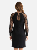 Robe Femme Noire Manches Longues en Tulle Brodé
