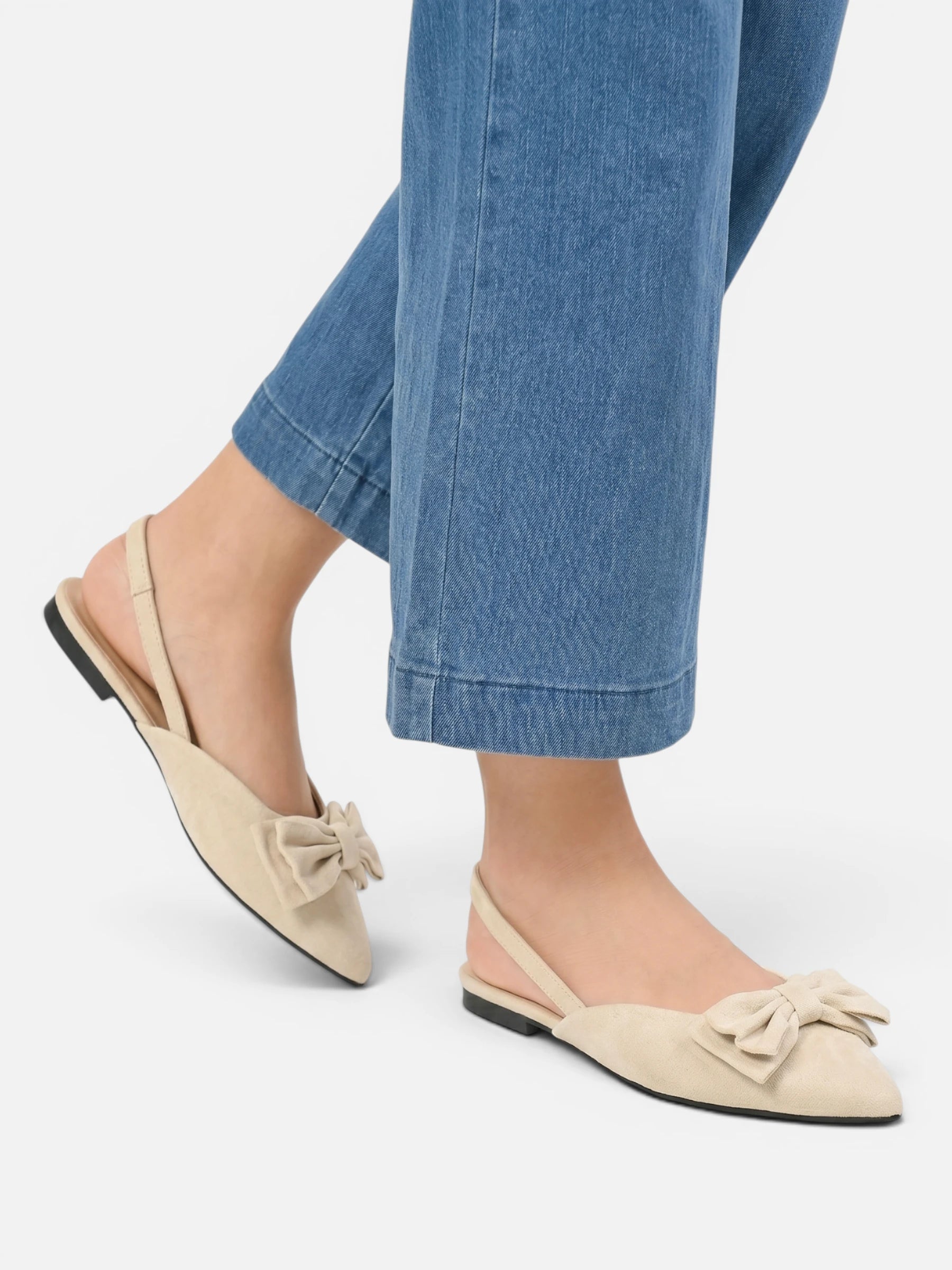 Bailarina slingback para mujer con punta puntiaguda y lazo decorativo