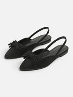 Dámské baleríny slingback s špičatou špičkou a ozdobnou mašlí