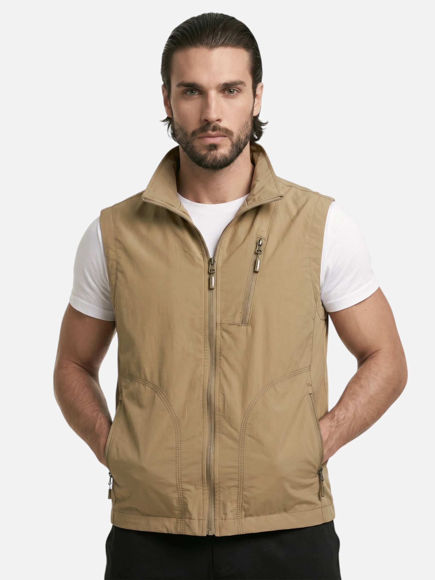 Gilet sans manches homme – multi-poches et col montant